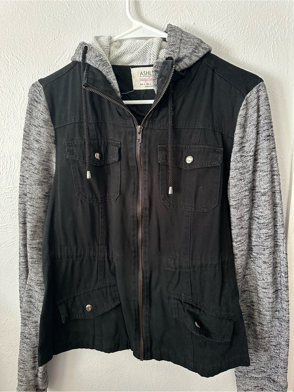 Ashley By 26 International Black & Gray Utility Zip Hoodie